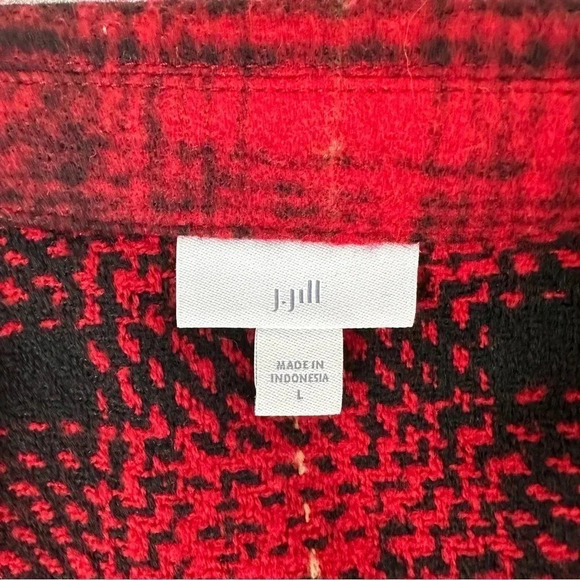 J. Jill Brushed Plaid Cropped Shacket Jacket‎ Large Scarlet Red Soft Cozy Fall - Picture 12 of 15
